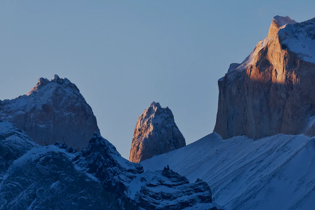 The three towers of Torres del Paine at blue hour